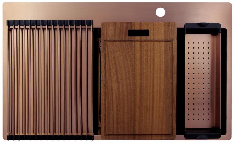 Pure.Sink Exclusivo Lavello in rame con zona di scolo 86x52 cm Tapwing a destra PEX5086RT-62