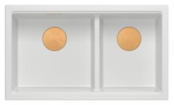 Lavello da incasso Newport II doppio in granito bianco Quadri 76x45 cm con tappo di rame 1208971358