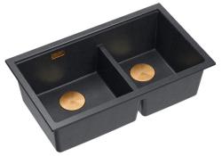 Quadri Newport II Doppio Lavabo da Incasso in Granito Antracite 76x45 cm con Tappo di Rame 1208971359