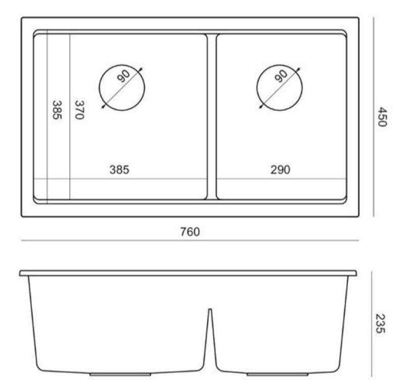 Lavello da cucina Newport II Quadri in granito grigio doppio da incasso 76x45 cm con tappo di rame 1208971360