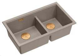 Lavello sopra-top Quadri Newport II Doppio Taupe Granito 76x45 cm con tappo di rame 1208971362