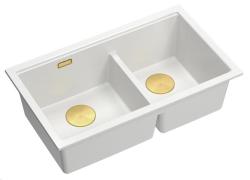 Lavello da incasso Quadri Newport II in granito bianco doppio 76x45 cm con tappo dorato 1208971363