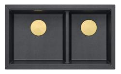 Lavabo da incasso doppio Quadri Newport II in granito antracite 76x45 cm con tappo dorato 1208971364