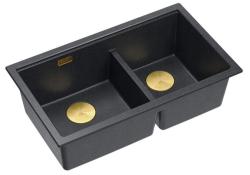 Lavabo da incasso doppio Quadri Newport II in granito antracite 76x45 cm con tappo dorato 1208971364