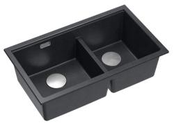 Lavello da incasso Quadri Newport II Doppio Antracite Granito 76x45 cm con tappo in acciaio inossidabile 1208971369