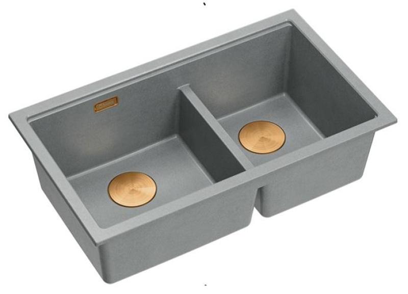 Lavabo sottotop Newport II doppio in granito grigio 702 x 390 mm con tappo di rame 1208971375