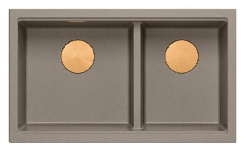 Lavello sottopiano Quadri Newport II Doppio Taupe Granito 702 x 390 mm con tappo di rame 1208971377