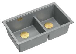 Lavello sottopiano Quadri Newport II Doppio in Granito Grigio 702 x 390 mm con tappo dorato 1208971380