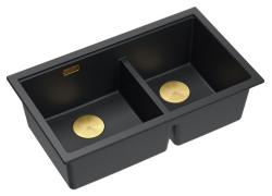 Lavello sottotop Newport II doppio in granito nero 702 x 390 mm con tappo dorato 1208971381