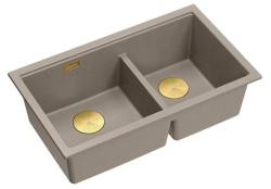 Lavello sottopiano Quadri Newport II Doppio in granito Taupe 702 x 390 mm con tappo dorato 1208971382