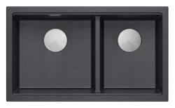 Quadri Newport II Doppio Lavabo da Incasso in Granito Antracite 702 x 390 mm con tappo in acciaio inossidabile 1208971384
