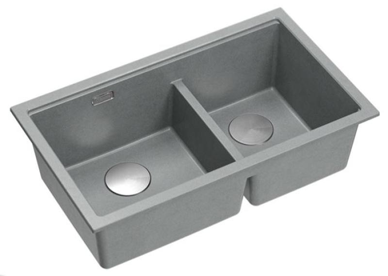 Lavello sottopiano Quadri Newport II Doppio in granito grigio 702 x 390 mm con tappo in acciaio inossidabile 1208971385