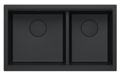 Lavello sottotop Quadri Newport II in granito nero doppio 702 x 390 mm con tappo nero 1208971386