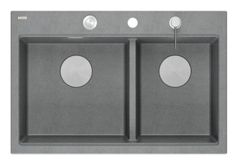 Lavabo doppio Quadri Hard Rock in granito grigio da appoggio 76x50 cm con tappo in acciaio inossidabile e accessori 1208971400