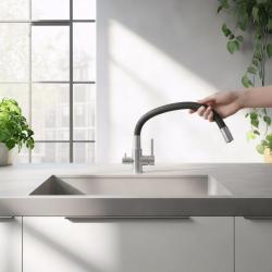 Rubinetto da cucina Quadri Selene in acciaio inox a 3 vie con beccuccio flessibile e connessione aggiuntiva per acqua filtrata 1208971407