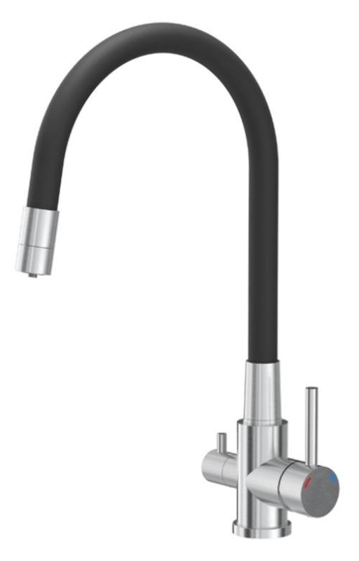 Rubinetto da cucina Quadri Selene in acciaio inox a 3 vie con beccuccio flessibile e connessione aggiuntiva per acqua filtrata 1208971407