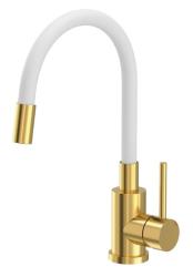 Rubinetto da cucina Quadri Bristol oro con beccuccio flessibile bianco 1208971408