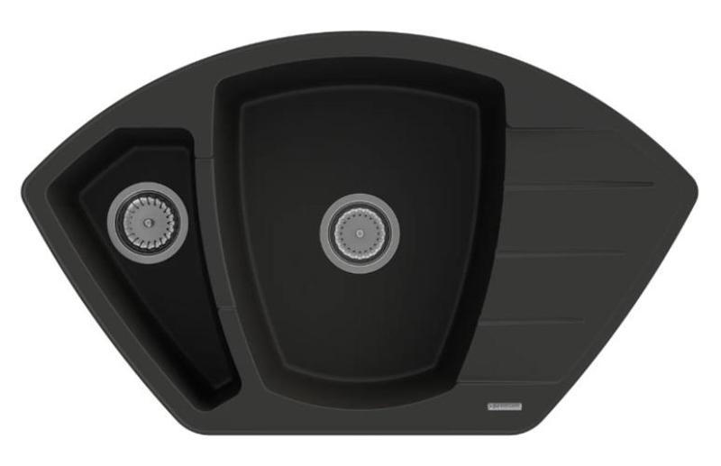 Graniteland Monte Lavello d'angolo in granito nero da incasso 901x538mm con tappo in acciaio inossidabile 1208971413