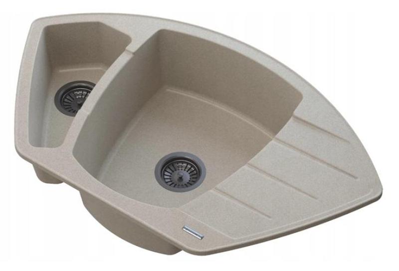 Graniteland Monte Lavello ad angolo in granito beige da appoggio 901x538mm con tappo in acciaio inossidabile 1208971414