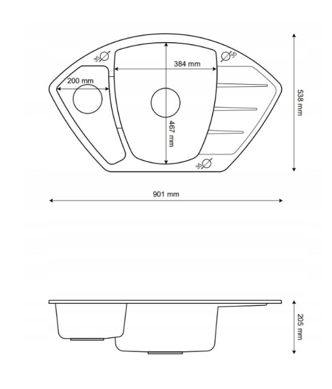 Graniteland Monte Lavello ad angolo in granito beige da appoggio 901x538mm con tappo in acciaio inossidabile 1208971414