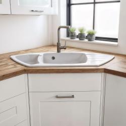 Graniteland Monte Lavello d'angolo in granito bianco da appoggio 901x538mm con tappo in acciaio inossidabile 1208971415