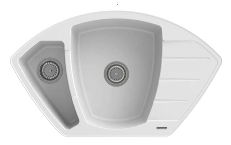 Graniteland Monte Lavello d'angolo in granito bianco da appoggio 901x538mm con tappo in acciaio inossidabile 1208971415