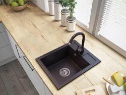 Graniteland Prest Lavandino in granito con look in Arduin hardsteen Tapwing con foro per rubinetto da incasso 400x500mm con tappo in acciaio inox 1208971420