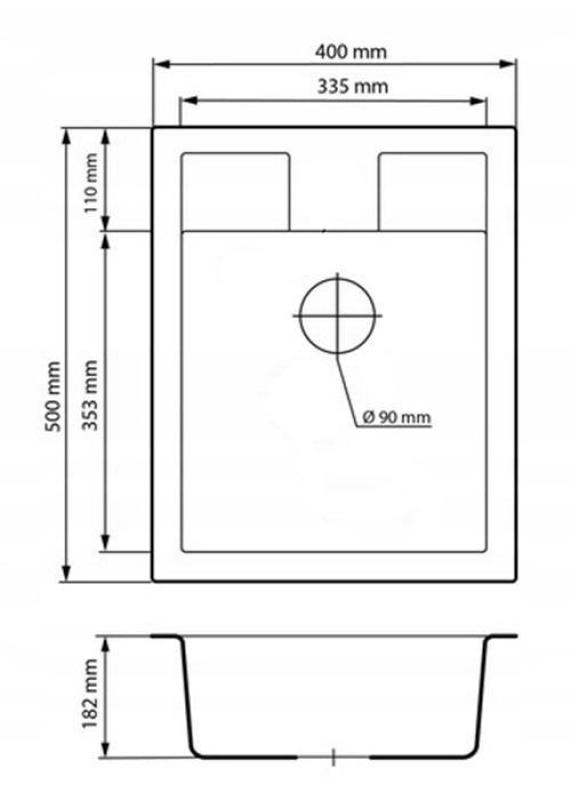 Graniteland Prest Lavandino in granito con look in Arduin hardsteen Tapwing con foro per rubinetto da incasso 400x500mm con tappo in acciaio inox 1208971420