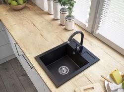 Graniteland Prest Lavandino in granito nero Tapwing con foro per rubinetto da incasso 400x500mm con tappo in acciaio inossidabile 1208971421