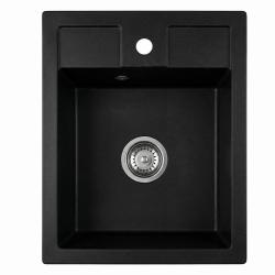 Graniteland Prest Lavandino in granito nero Tapwing con foro per rubinetto da incasso 400x500mm con tappo in acciaio inossidabile 1208971421