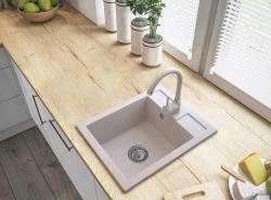 Graniteland Prest Lavandino beige in granito Tapwing con foro per rubinetto sopraelevato 400x500mm con tappo in acciaio inossidabile 1208971422