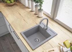 Graniteland Prest Lavandino in granito grigio Tapwing con foro per rubinetto montaggio a parete 400x500mm con Tappo in acciaio inossidabile 1208971425