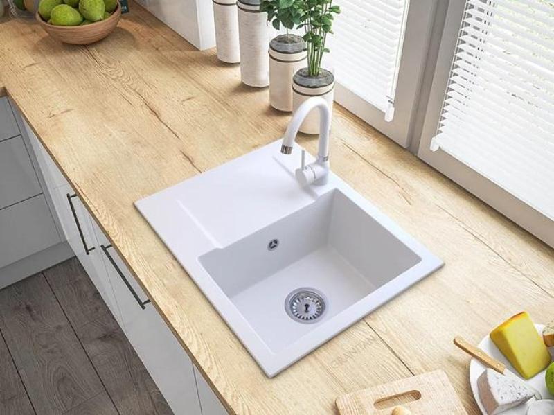 Graniteland Nex Lavabo in granito bianco con zona di sgocciolamento 574x464 mm 1208971430