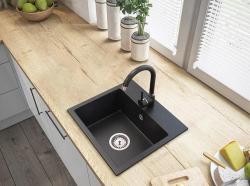 Graniteland Nera Lavabo in Granito 45x42 cm Look Pietra Blu Hardstone Installazione con Foro per Rubinetto e Tappo in Acciaio Inossidabile 1208971432