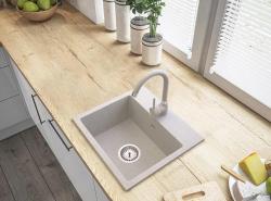 Graniteland Nera Lavabo in granito 45x42 cm Beige con foro per rubinetto e tappo in acciaio inossidabile 1208971434