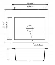 Graniteland Nera Lavabo in granito 45x42 cm Bianco da incasso con foro per rubinetto e tappo in acciaio inossidabile 1208971435