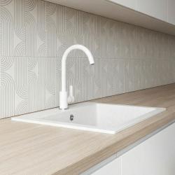 Graniteland Nera Lavabo in granito 45x42 cm Bianco da incasso con foro per rubinetto e tappo in acciaio inossidabile 1208971435