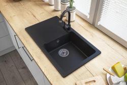 Graniteland Liri Graniti Lavandino nero in granito con zona di scolo 765x448 mm 1208971438