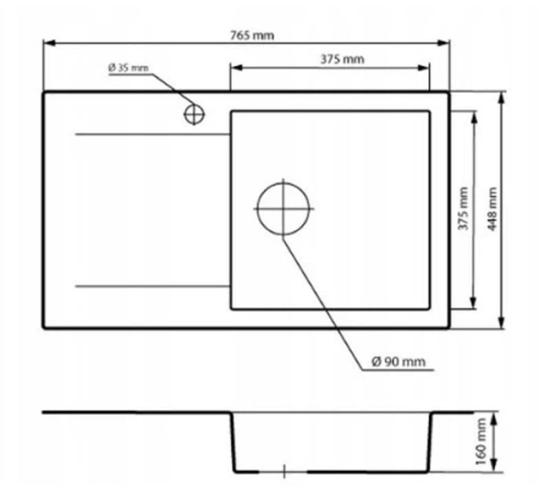 Graniteland Liri Graniti Lavandino nero in granito con zona di scolo 765x448 mm 1208971438