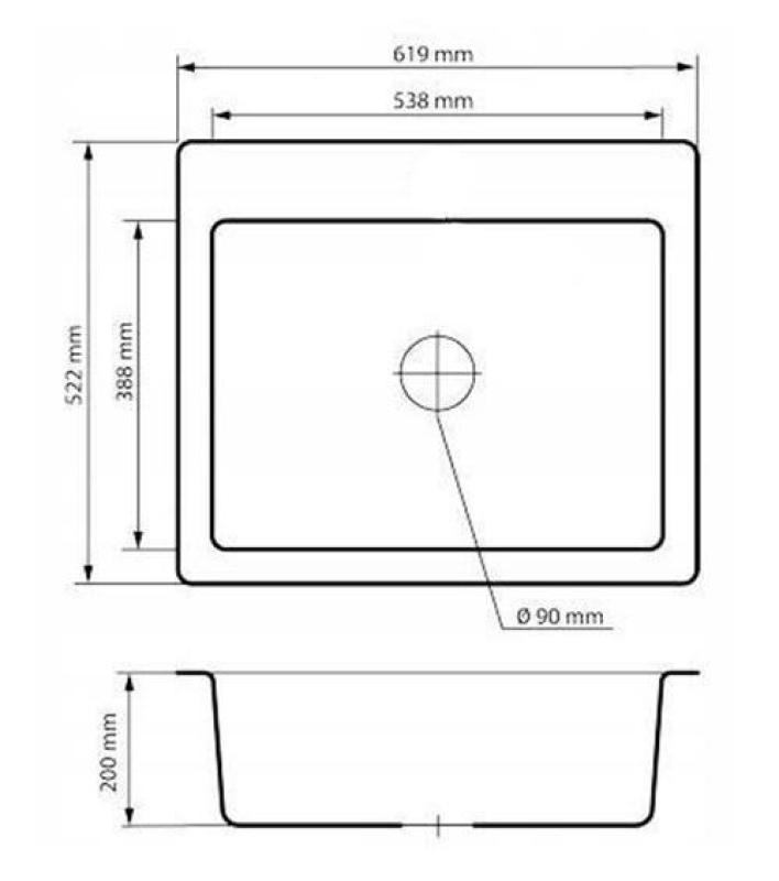 Graniteland Vastone Lavabo in granito 619x522 mm Aspetto di pietra blu duro Montaggio con banca del rubinetto e tappo in acciaio inossidabile 1208971442