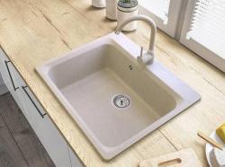 Graniteland Vastone Lavandino in granito 619x522 mm Beige da incasso con foro per rubinetto e tappo in acciaio inossidabile 1208971444