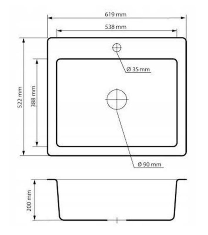 Graniteland Vastone Lavandino in granito 619x522 mm Beige da incasso con foro per rubinetto e tappo in acciaio inossidabile 1208971444