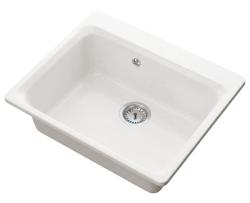 Graniteland Vastone Lavabo in granito 619x522 mm Bianco da incasso con foro per rubinetto e tappo in acciaio inossidabile 1208971445