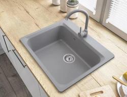 Graniteland Vastone Lavello in granito 619x522 mm Grigio da Incasso con Foro per Rubinetto e Tappo in Acciaio Inossidabile 1208971448
