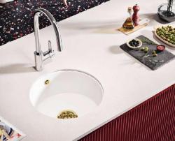 Ausmann Ceramic Ember Lavandino Ceramico Bianco Rotondo da Appoggio e da Incasso con Tappo Dorato 1208971461