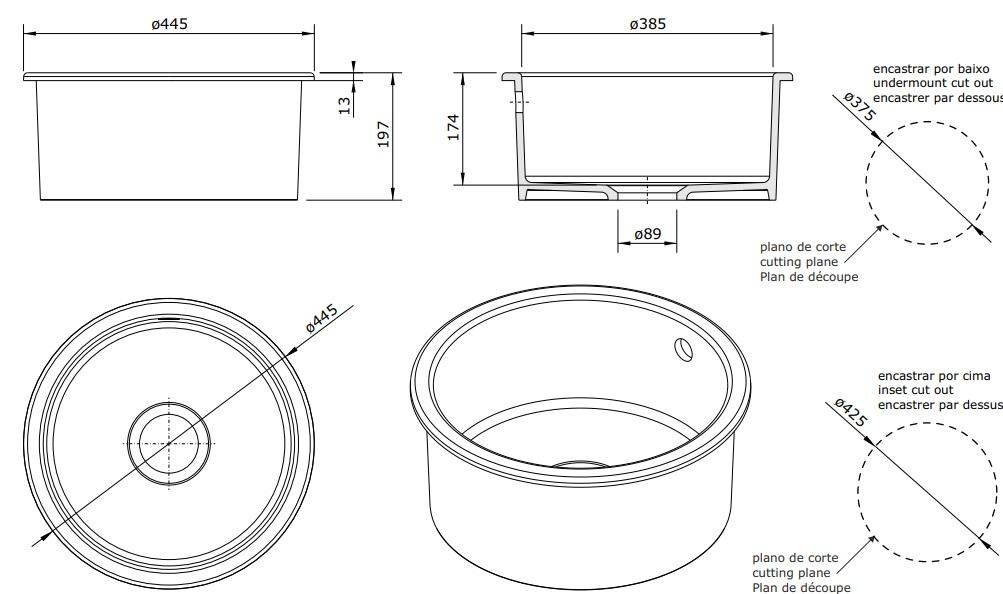 Ausmann Ceramic Ember Lavabo Ceramico Bianco Rotondo da Appoggio e Sottotop con Tappo Bianco 1208971465 - Productafbeelding 2