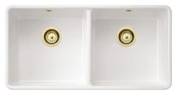 Ausmann Ceramic Mira Lavabo Doppio in Ceramica Bianco - Sottotop e Semi-incasso 890 x 456 mm con tappi dorati 1208971471