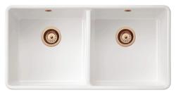 Ausmann Ceramic Mira Lavabo Doppio in Ceramica Bianca - Sottotop e Intertop 890 x 456 mm con Tappi di Rame 1208971472