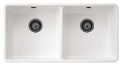 Ausmann Ceramic Mira Lavabo Doppio in Ceramica Bianco - Sottotop e Semincasso 890 x 456 mm con tappi in metallo color canna di fucile 1208971473