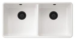 Ausmann Ceramic Mira Lavabo Doppio in Ceramica Bianca - Sottotop e Intermedio 890 x 456 mm con Tappi Neri 1208971474